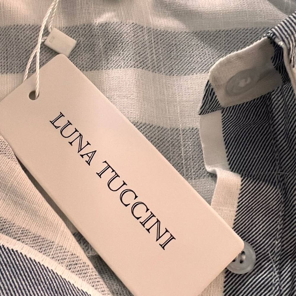 Luna Tuccini Blue and White 3/4 Sleeve Button Down Shirt S new - Picture 6 of 9